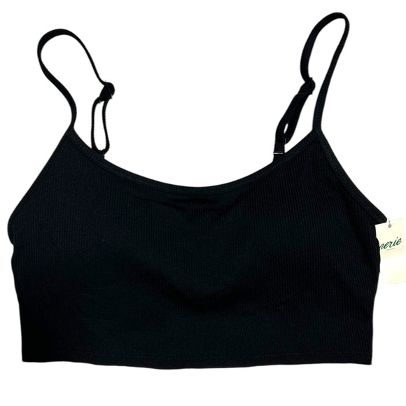 NWT Aerie American Eagle Black Ribbed Longline Scoop Lounge Bralette Size Small - Picture 1 of 3